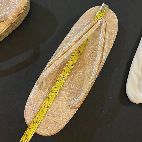 Vintage Japanese Silk Handmade Geisha Gold & Cream Floral Sandal Clog Size 7.5 - Picture 3 of 9